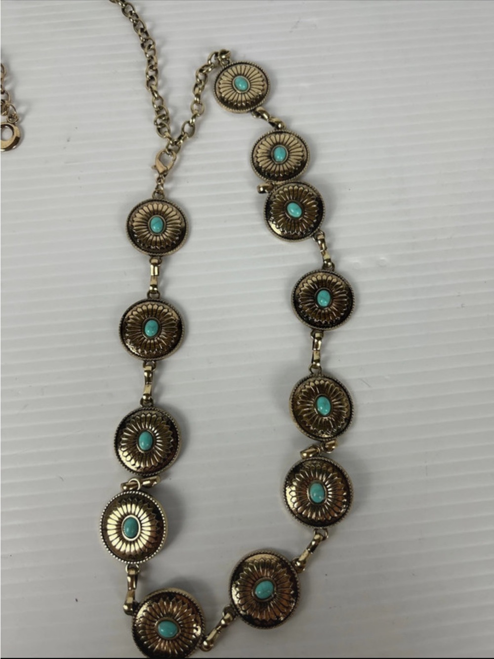 Source Unknown Gold-Tone Belt with Turquoise Accents